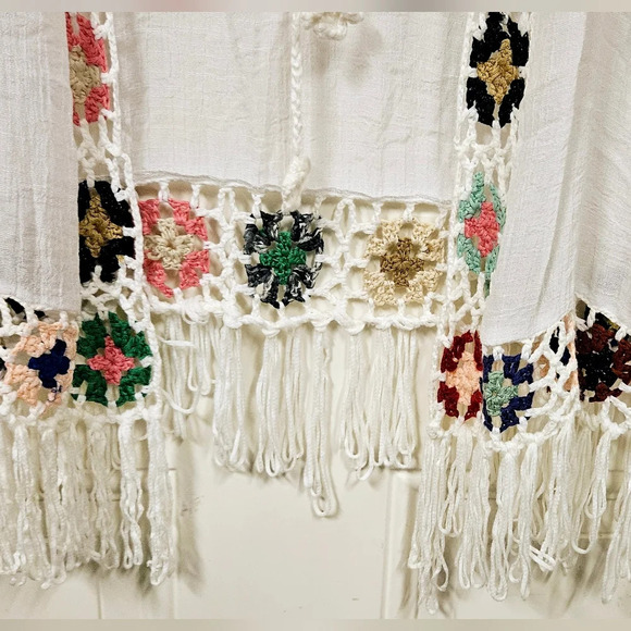 Boho Crochet Embroidery Muticolor White Fringe Tassel Kimono Cardigan size S-M - Picture 8 of 9
